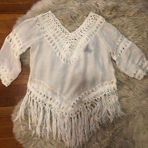 Forever 21 Tops - Forever 21 fringe gauze white M festival top tank Forever 21 Tops - Forever 21 fringe gauze white M festival top tank